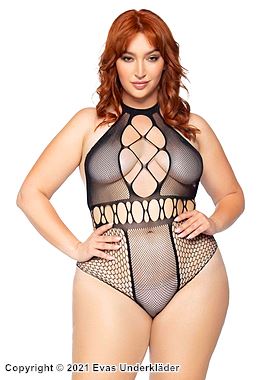 Freizügiger Dessous-Teddy, Netz, Neckholder, ohne Nähte, Plus Size